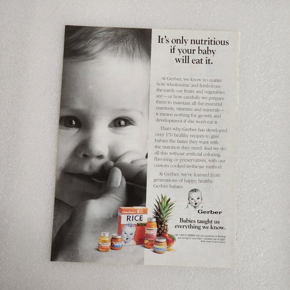 Vintage Print Ad Gerber baby food black & white clipping 8x10 1993